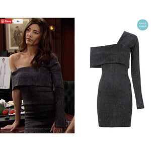 Beaufille Pinstripe One Sleeve Canopy Dress Size 4 Navy Linen Blend Stretch